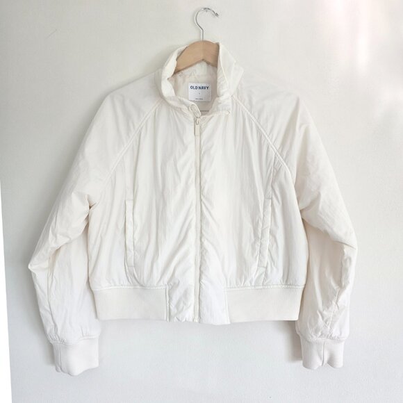 Old Navy White Puffer Oversized Crop Jacket Running Workout Lightweight Coat - Picture 2 of 11
